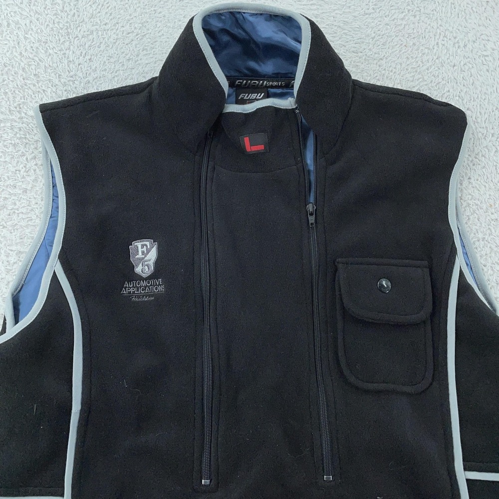 FUBU‎ 1/2 Zip Fleece Vest Womens FITS XL Black Multi Pocket Streetwear Hip Hop